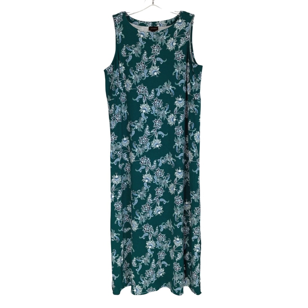 J. Jill Wearever Teal Green Paisley Floral Sleeveless Maxi Dress Large L Stretch